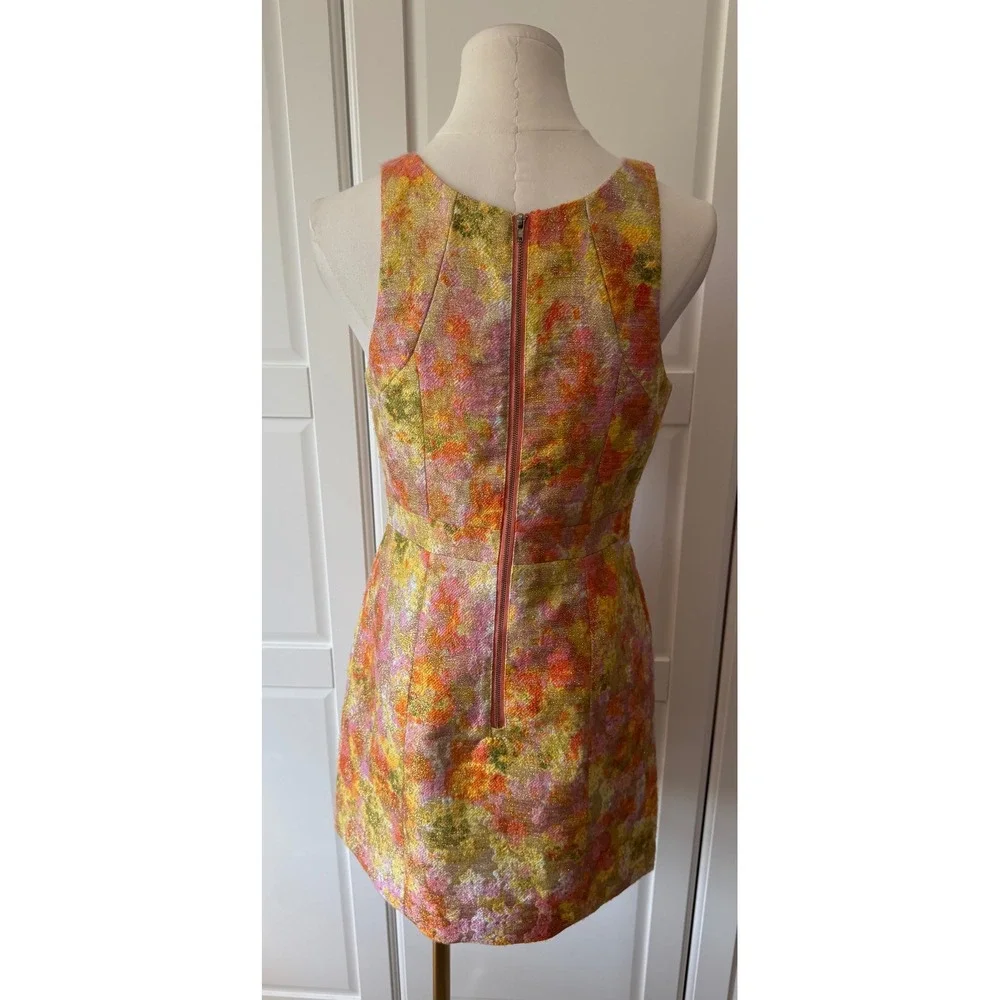 Free People Gold Brocade Metallic Floral Jacquard Mini Dress Sleeveless Back Zip